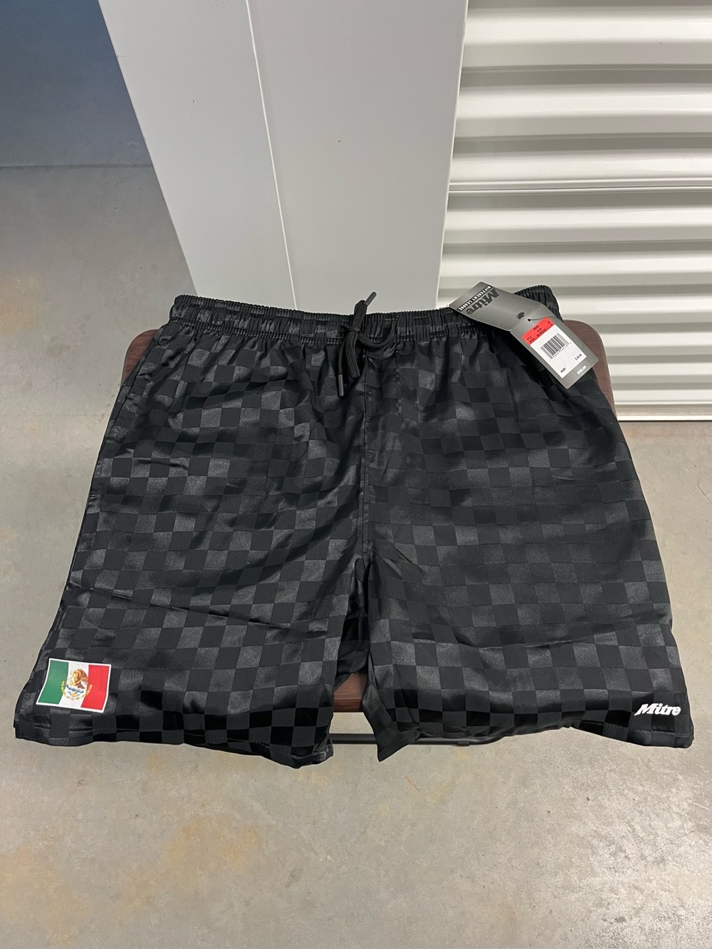 Mitre Different League Mexico Shorts Mens Small Black Checkered NWT MMT3847